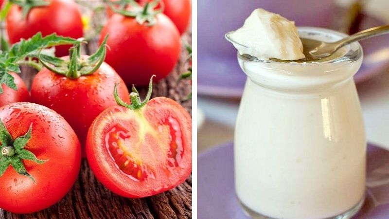 Cà chua kết hợp với sữa chua không đường giúp giảm sưng đỏ do mụn và mờ thâm hiệu quả